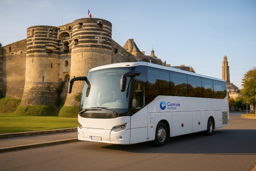 Bus loué à Angers avec Centrale Autocar, devant le château