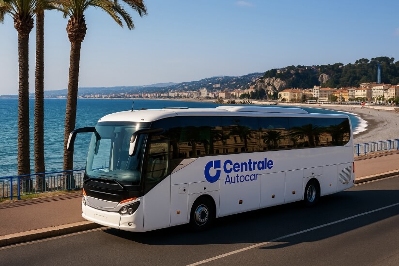 Bus loué à Nice, promenade des anglais